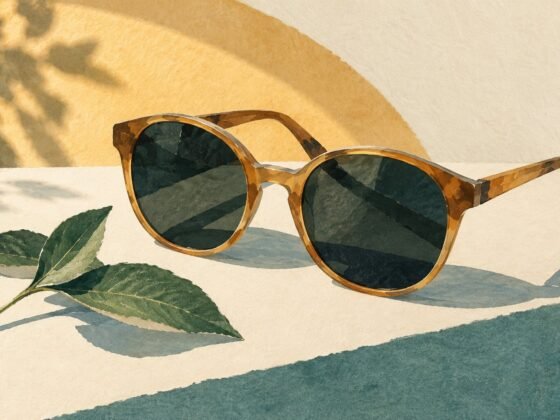 Illustrated sunglasses resting in warm daylight.
