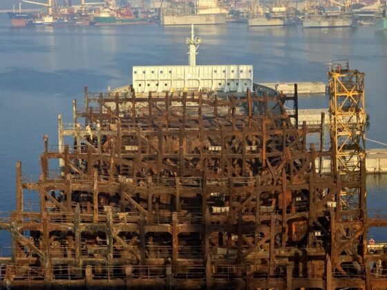 A vessel structure at Drydocks World in Dubai, in an image supplied with its July 2026 ship recycling announcement.