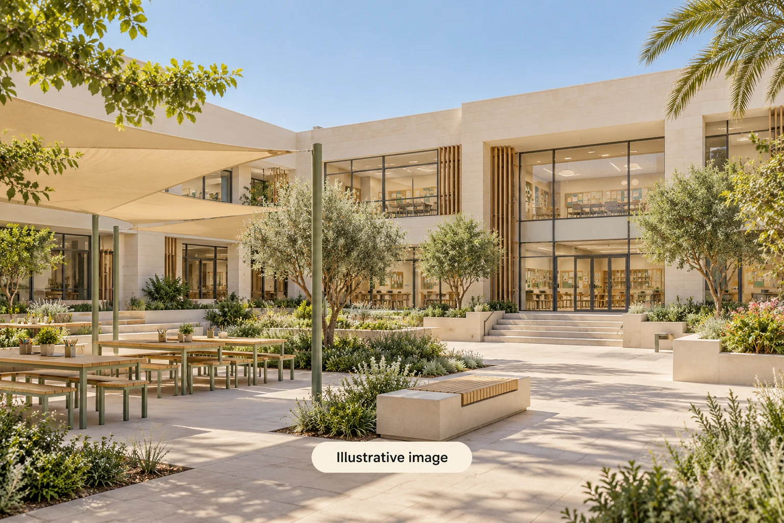 Illustrative image of a school campus; generic category illustration, not the actual premises.